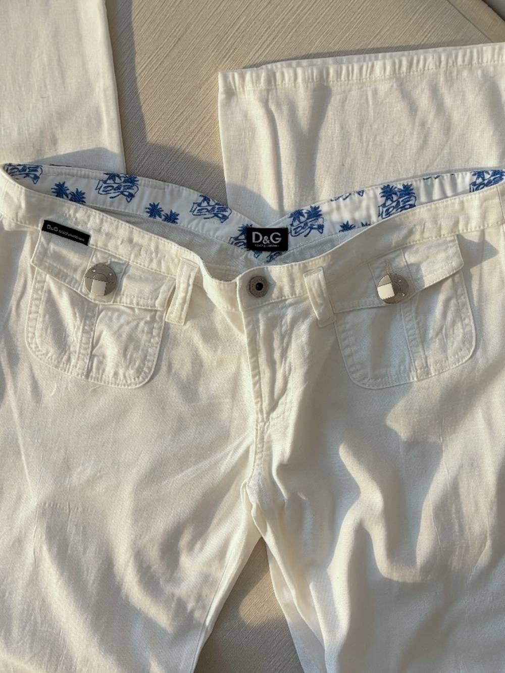 Vintage Y2K D&G Dolce & Gabbana White Low Rise Bootcut Jeans XL